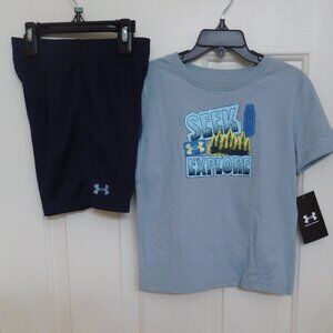 NWT 2pc Under Armour Seek Explore Shirt & Navy Shorts Set sz 2t 3t or 4t